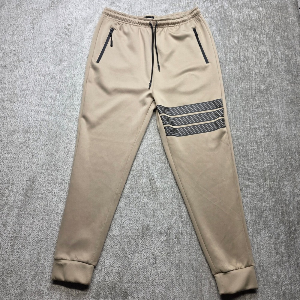 Public Record Mens Khaki Black Mesh Stripe Tech Jogger Pants F-ROGER-YM Large